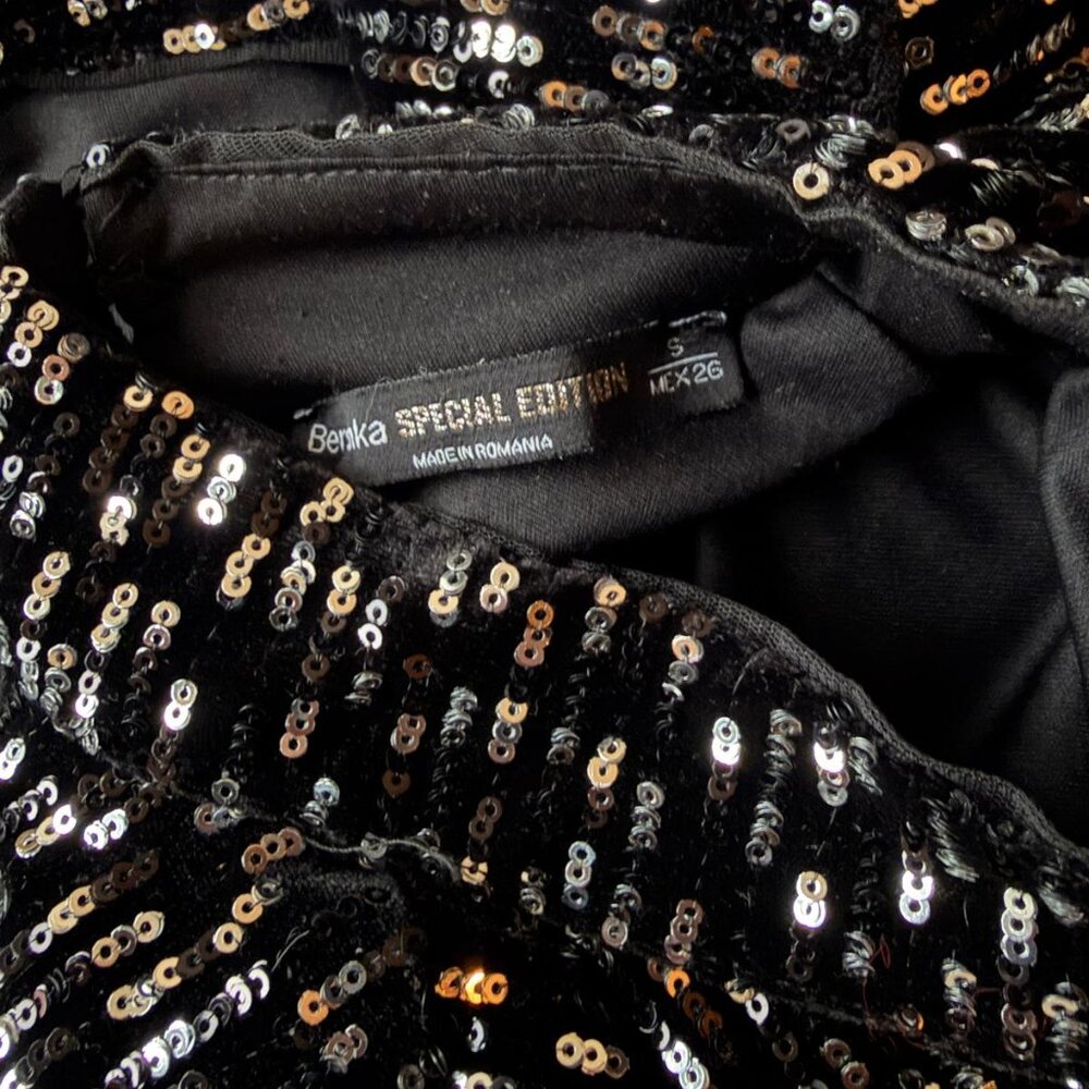 Bershka Black Sequin Open Back Mini Dress Size S – Sexy Party - Picture 4 of 8